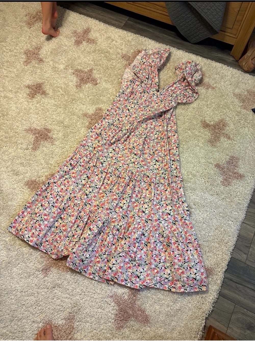 Nasty Gal Pink Floral Ruffle Maxi Dress